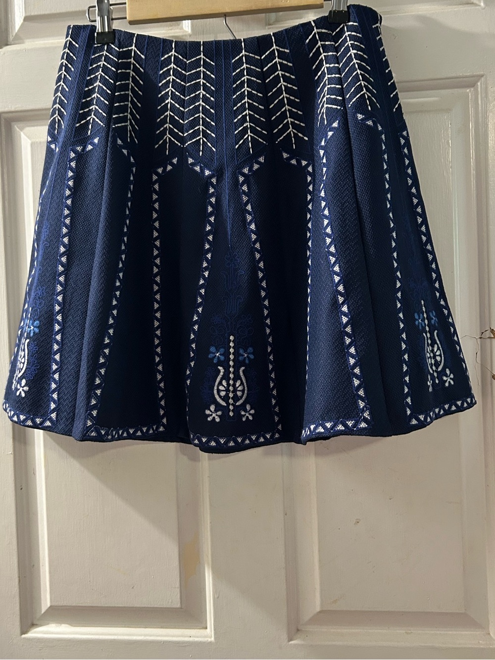 Alya Navy Blue Circle Skirt with White Embroidered Detail